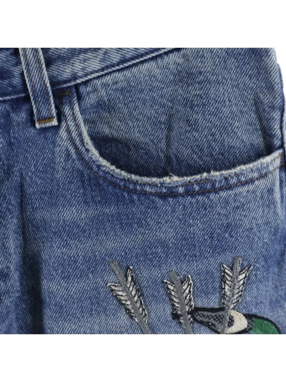 Gucci Embroidery Straight Denim Pants Indigo